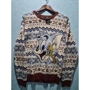 RARE Tom and Jerry Men's Christmas Ugly Sweater Knit Pullover Size S UNISEX EUC